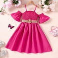 thumbnail image 2 of gdxvjhbj Robe Fille Robe Fille Été Manches à Volants en Maille Ligne A Décontractée Robe de Fête avec Poches Taille 10-11 (Rose Vif, 10-11 Ans), 2 of 4
