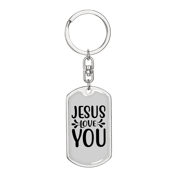 Jesus Love You Plain Stainless Steel or 18k Gold Premium Swivel Dog Tag Keychain