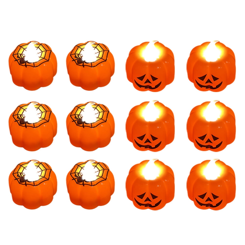 12 Pack Orange Halloween Candles Battery Operated for Pumpkin Lantern, Flickering LED Tea Light Indoor Outdoor Home Party Decoration 1.8 Inch Tealight Holiday