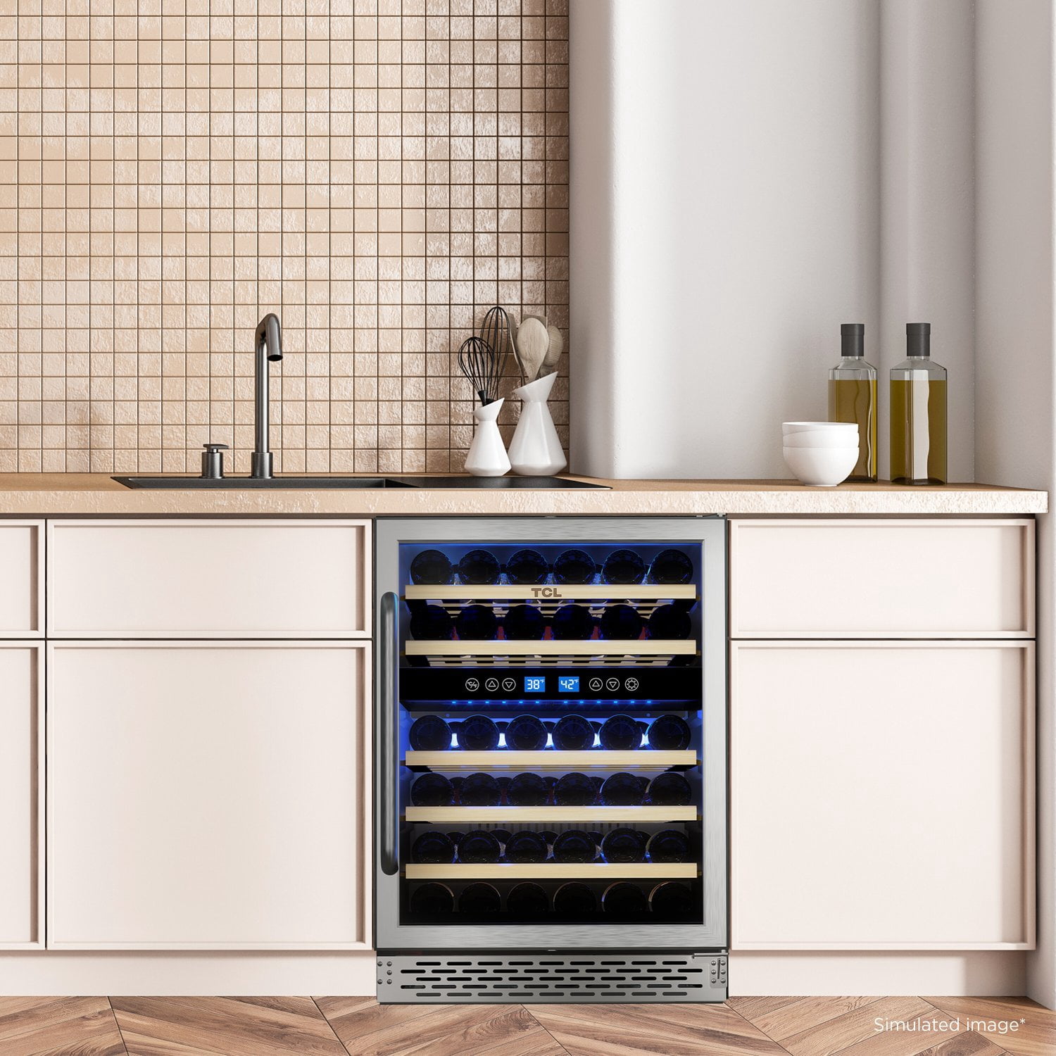 TCL Stainless Steel Single Door 46 Bottle Wine Cooler for Kitchen, Bedroom & Office, 5.1 Cu. Ft.