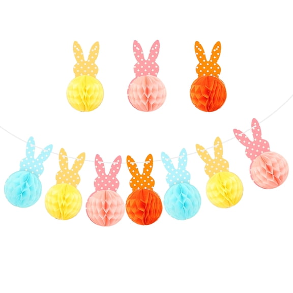 ETHZZLE Multi Color Easter Party Banner Bunny Honeycomb Decorative Hanging Flag