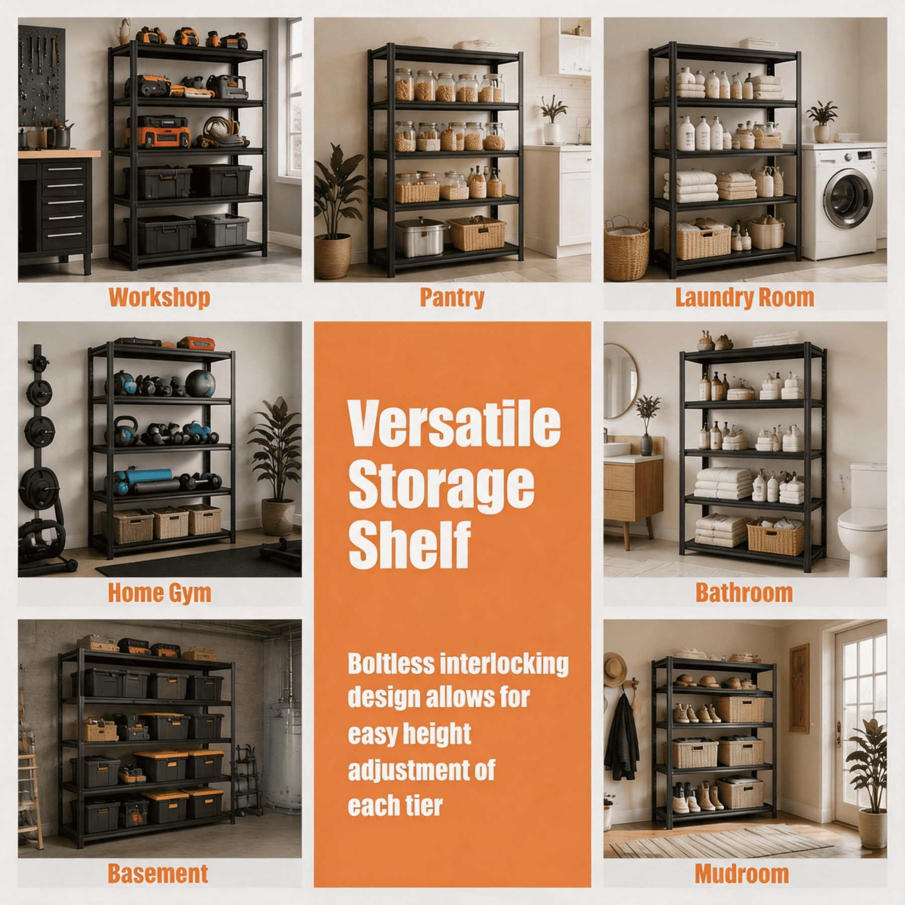Metal Garage Shelving, 3000 lbs Adjustable Heavy-Duty Storage Shelves Unit, Double-Layer Column with Reinforced Ribs for Garage, Warehouse, Kitchen, Living room, Study