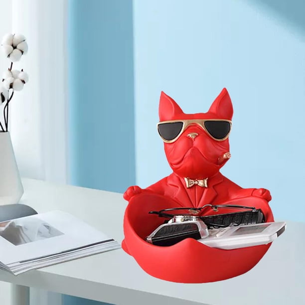 Estatua de Perro Moda Estatuilla Caja de Almacenamiento de Llaves Decoración Ornamental Resina Escultura Bandeja Contenedor Artículos Diversos rojo Baoblaze Estatua de resina