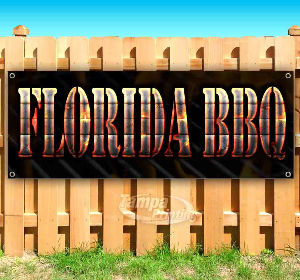 New Flag, Store Advertising Florida BBQ 13 oz Heavy Duty Vinyl Banner Sign with Metal Grommets Many Sizes Available 