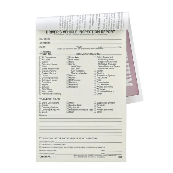 Detailed Driver's Vehicle Inspection Report 25-pk. - Book Format, 2-Ply Carbonless, 5.5" x 8.5", 31 Sets of Forms Per DVIR Book