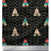 Soimoi Black Cotton Duck Fabric Tent & Arrow Tribal Print Sewing Fabric Yard 42 Inch Wide
