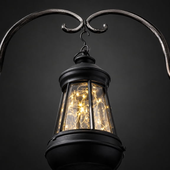 AuroraX Solar Lanterns Outdoor Hanging Outdoor Solar Lights for Yard Decorative Waterproof LED Vintage Timer Outdoor Garden Lights Black