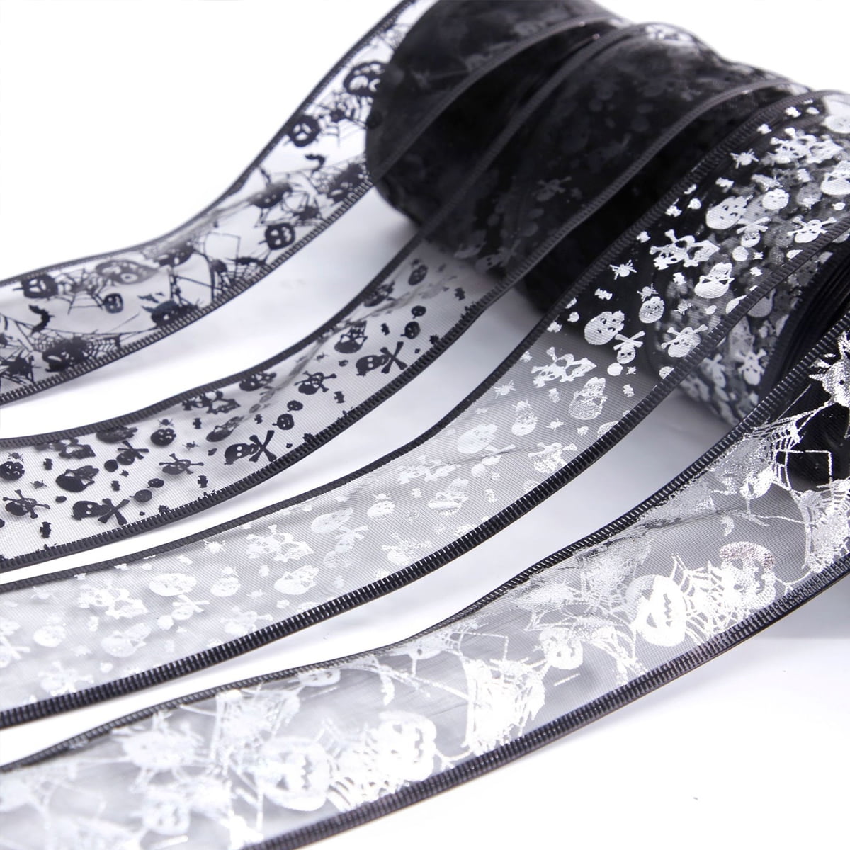 Halloween Ribbon Wired 5cm 4 Rolls 40m Wired Halloween Ribbon Pumpkin Spider Skull Ribbon Halloween Wired Ribbon for Tree Halloween Party Home Indoor Outdoor Decorations