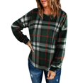 thumbnail image 1 of Plaid Gingham Pullover Drop Shoulder Manga larga Plaid Pullover Crewneck Loose Gingham Camisa para Mujer Verde S, 1 of 6