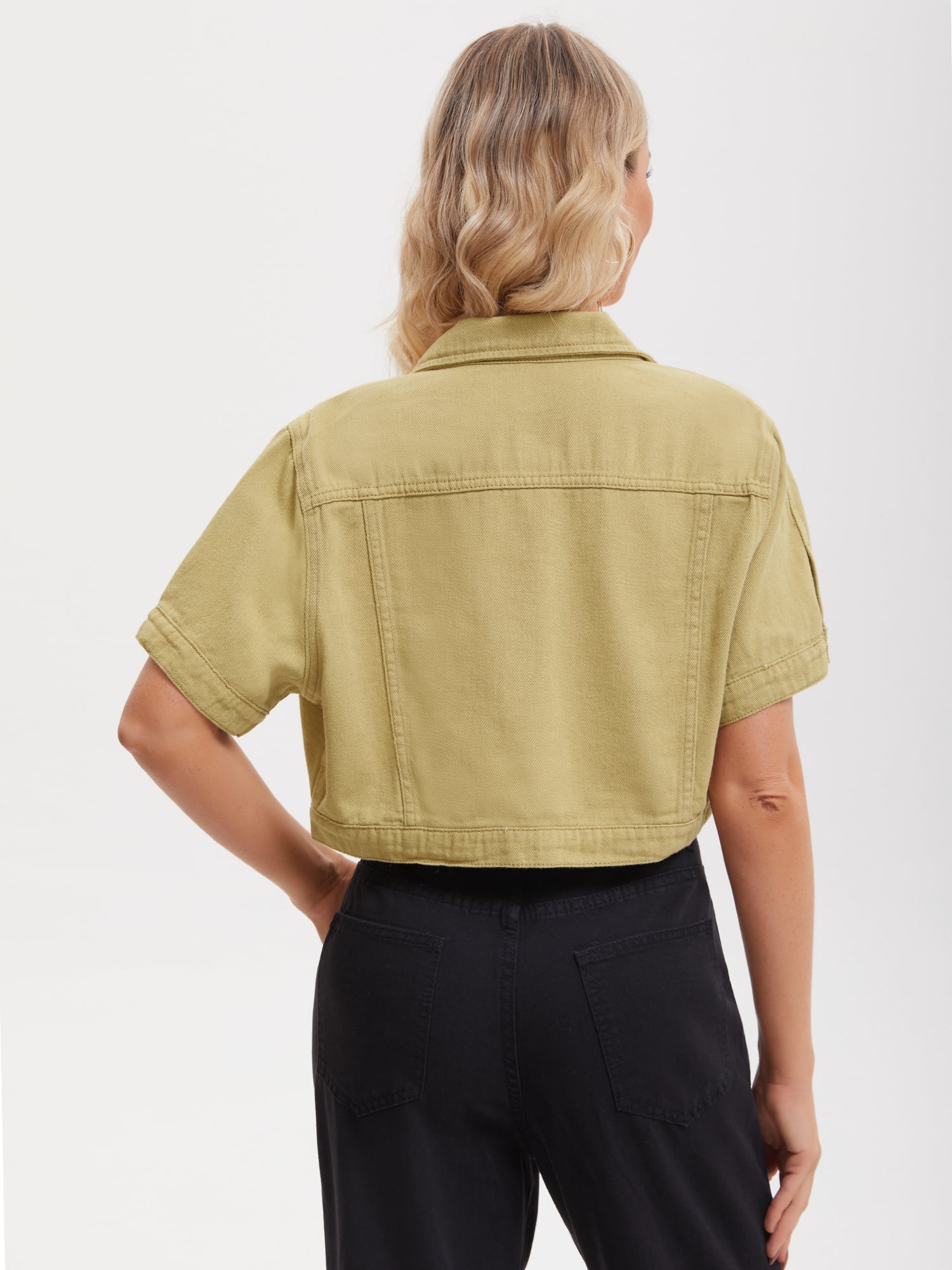 DARING DIVA Women's Short Sleeve Denim Rendy Casual Cropped Jean Jacket 2XL Khaki