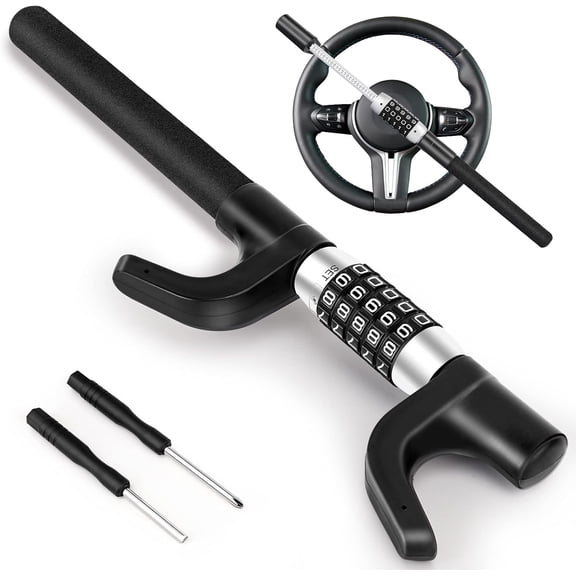 Steering Wheel Lock, Retractable Password Lock, Heavy Duty Universal Car Antitheft Locking Devices, 5 Coded Combination Lock for Cars, Trucks, SUV, Black