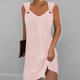 thumbnail image 3 of Mini vestido plisado sin mangas con cuello en V para mujer: informal, fluido, adecuado para fiestas/playa, se ajusta a la talla, 3 of 4