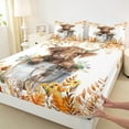 thumbnail image 3 of Manfei Cute Highland Cow Queen Sheet Sets 4 Pieces, Orange Flower Floral Flat Sheet, Farm Animal Queen Fitted Sheet, Lightweight Room Decor, 3 of 7