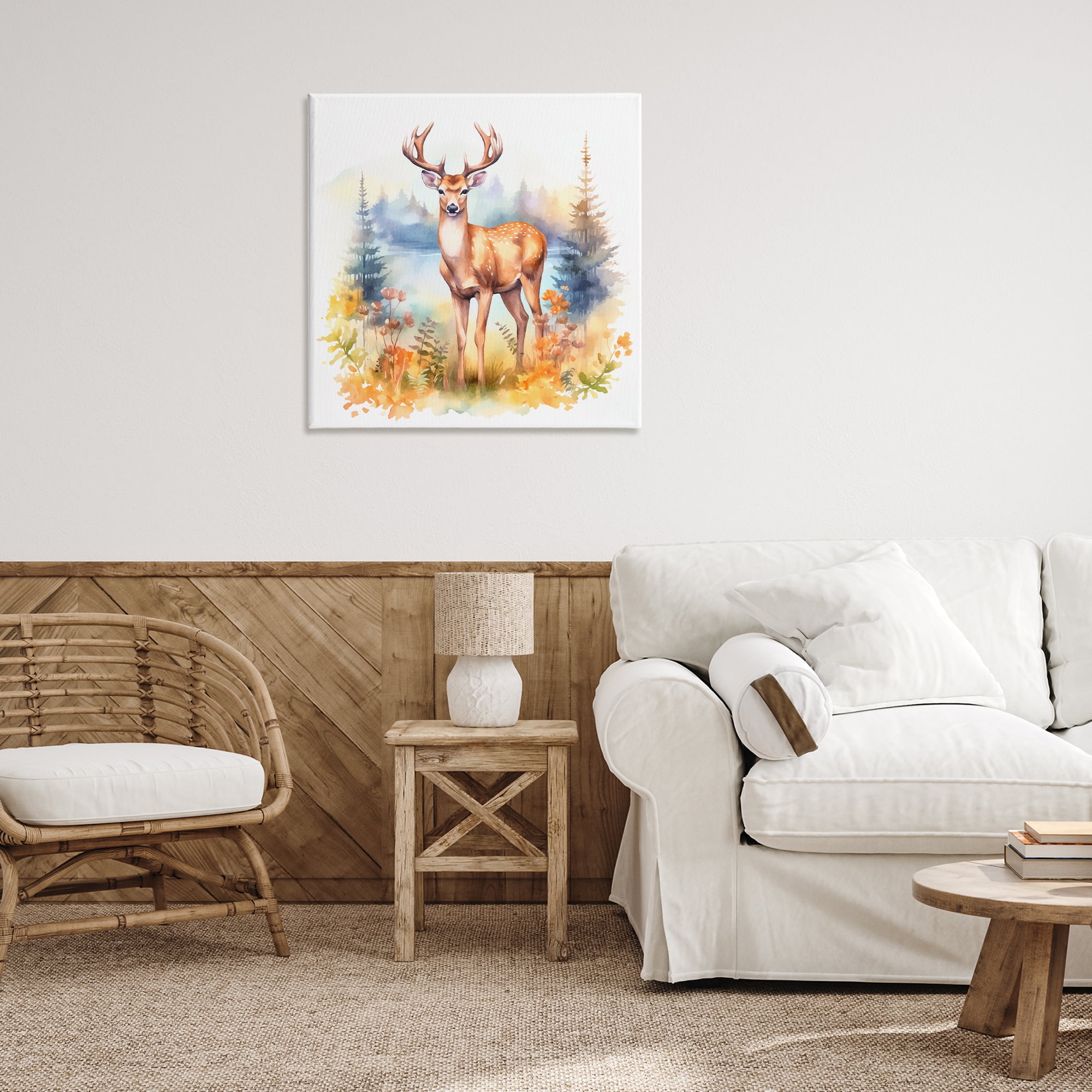 Stupell Industries Wild Deer in Forest Animals Painting Wrapped Canvas Art Print Wall Art, 30 x 30