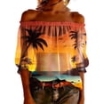 thumbnail image 2 of JTZGDY Mesh See Through Off the Shoulder Tops for Women Fashion Summer Tropical Palm Tree Printed Puff Short Sleeve Sheer Tunic Blouse Trendy Holiday Beach Vacation Outfit Tees Shirt, 2 of 10
