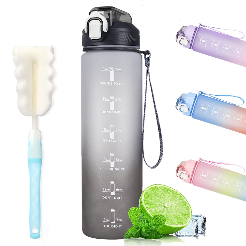 Motivational water bottle,1L Sports Water Bottle with Straw and Time ...