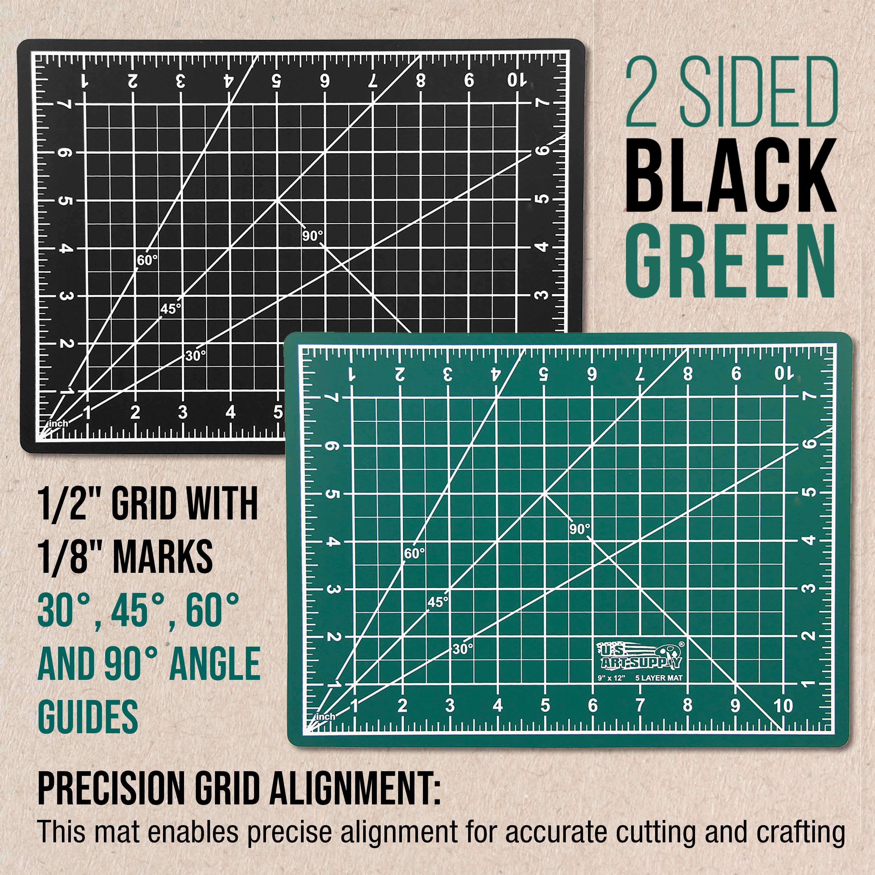 U.S. Art Supply 9" x 12" Self-Healing Cutting Mat 5-Ply - Double-Sided Green/Black Craft Mat, Non-Slip Cutting Mats for Crafts, Sewing, Quilting, Scrapbooking