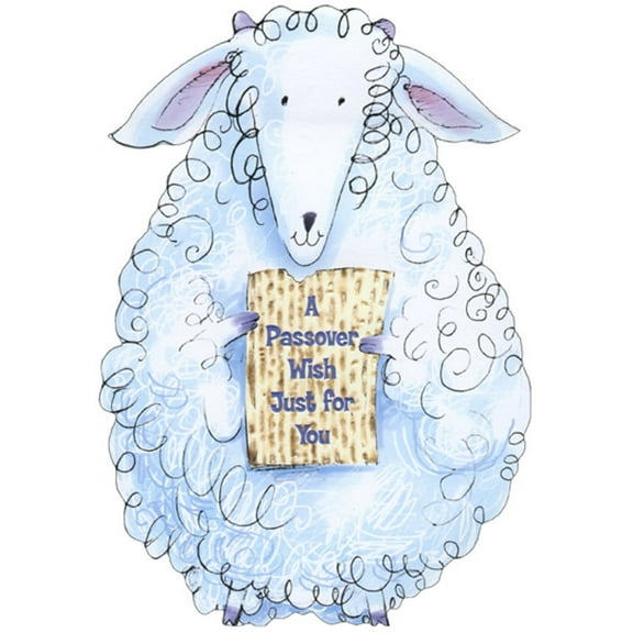 Designer Greetings Die Cut Lamb Holding Matzah Juvenile Passover Card for Kids / Children