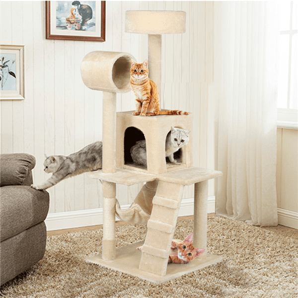 Topeakmart 52.2-in Cat Tree & Condo Scratching Post Tower, Beige