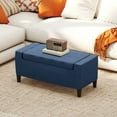 thumbnail image 2 of Ottomans With Storage HOMCOM Storage Ottoman, Linen Upholstered Storage Bench with Lift Top and Button Tufted for Living Room, Dark Blue,Living Room Ottomans, 2 of 10