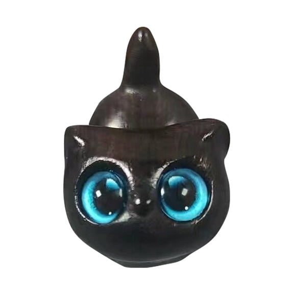 Cute Cat Memorial Statues, Handmade Wood Carved Cats Sandalwood Sculpture Desk Ornaments for Crafts Desktop Decoration