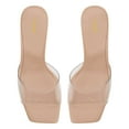 thumbnail image 5 of YDN Women Open Square Toe Single Strap Sandals Slip on Kitten Low Heel Mules Daily Walking Dress Heeled Slides Size 10.5 Nude Clear, 5 of 5