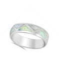 thumbnail image 4 of CHOOSE YOUR COLOR White Simulated Opal Triangle Grid Wedding Ring .925 Sterling Silver Band CZ Female Size 4, 4 of 4
