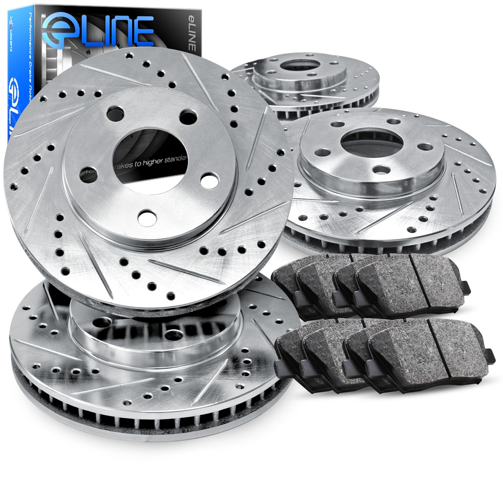 For 2007-2010 Mini Cooper Rear eLine Drill Slot Brake Rotors+Ceramic Brake Pads