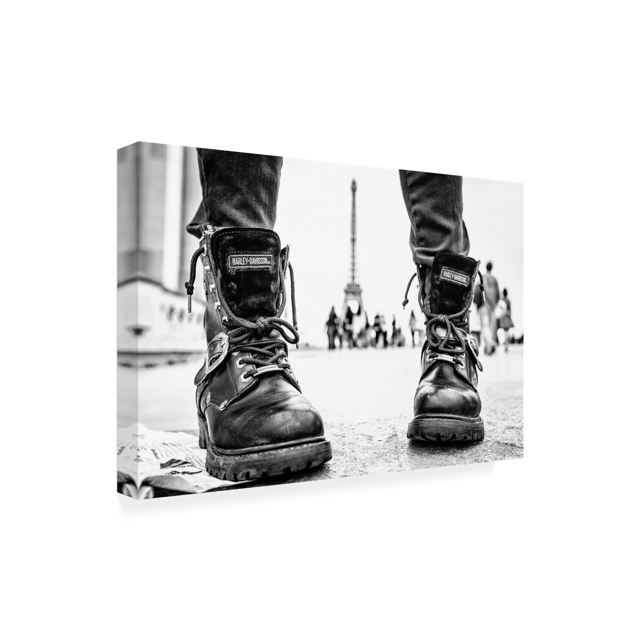 Canvas Wall Art - Mike Franks 'Biker Boots In Paris' Wall Art for Living Room, Bedroom, or Office D?cor by Trademark Fine Art - 19 x 12 Inches