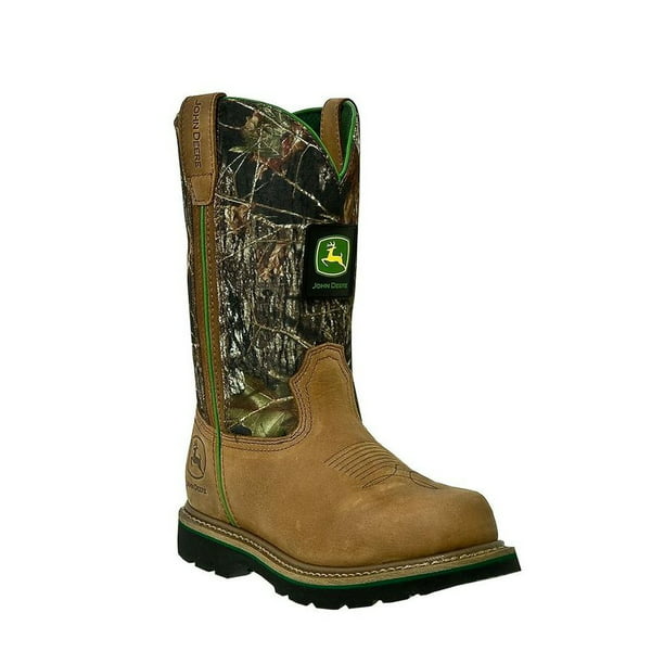 John Deere Work Boots Round Toe Cowboy Tan Mossy Oak JD4148 - Walmart.com