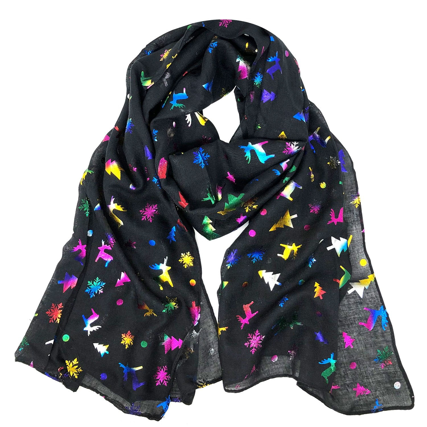 Woman Scarf Wrap Shawl Warm Soft Rainbow Colour Elk Pattern Scarves With Tassels