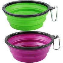 Large Collapsible Dog Bowls 2 Pack, 34oz Foldable Dog Travel Bowl, Portable Dog Water Food Bowl with Clasp, Pet Cat Feeding Cup Dish for Traveling, Walking, Parking (Green Purple)