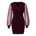thumbnail image 4 of Elegant Womens V-neck Bodycon Dress Puff Sleeve Cocktail Evening Party Gown, 4 of 11