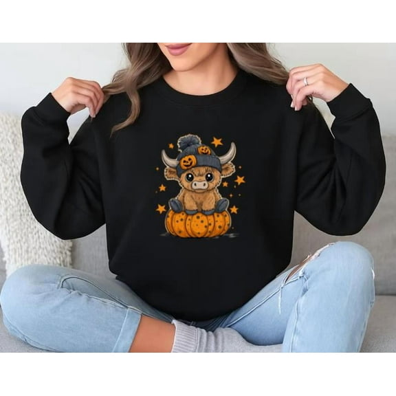 Retro Halloween Highland Cow Seasonal Farm Animal Sweatshirt, up to size 5XL