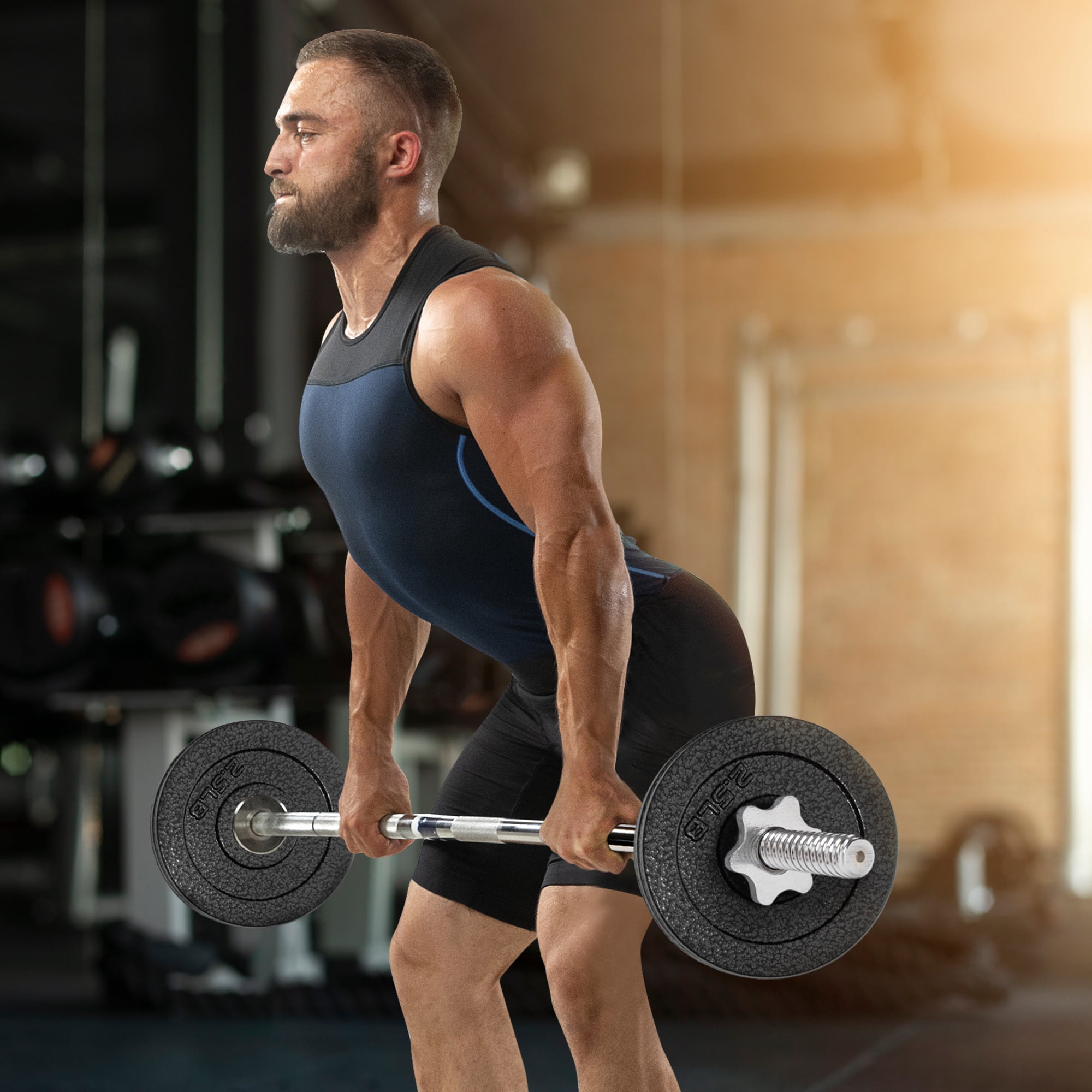 BalanceFrom 1-Inch Standard Cast Iron Weight Plate Set，with 5FT Bar and Star Locks，Multiple Weight Options，for Home Gym Strength Training