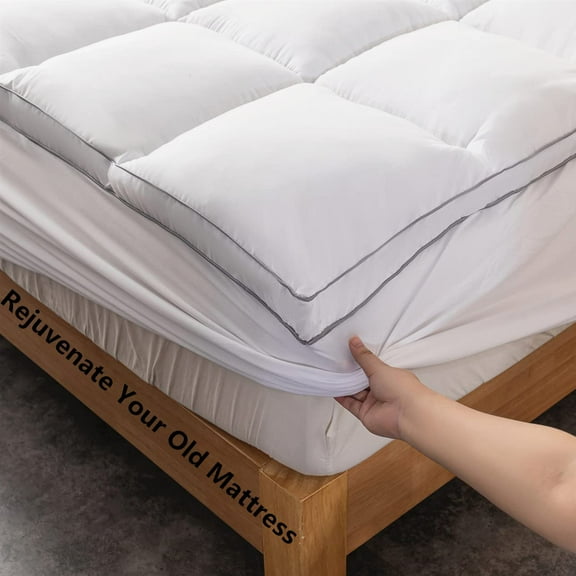 Extra Thick Mattress Topper Queen Size - Breathable 7D Spiral Fiber Cooling Cover with Deep Pocket