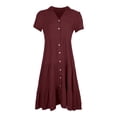 thumbnail image 5 of JBXKXYW Summer Dresses for Women 2024 Women's Button Up Shirt Summer Casual Short Sleeved V Neck Solid Color Midi Dress Womens Dresses Summer Dresses Midi Dress (Red,M), 5 of 6