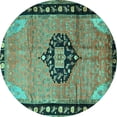 thumbnail image 1 of Ahgly Company Indoor Round Medallion Turquoise Blue Traditional Area Rugs, 7' Round, 1 of 4