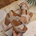 thumbnail image 6 of Womens Retro Chunky Heel Sandals Openwork Carved Platform High Heels Single Strap Open Toe Soft Sole Comfortable Summer Shoes（Beige，Size 9.5), 6 of 7