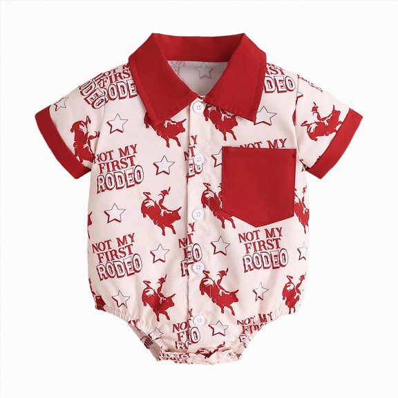 Western Baby Boy Outfit Long Sleeve Cowboy Dress Shirt Bubble Romper Button Bodysuit Oneise Clothes Kaprioy