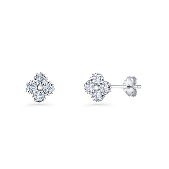 Clover Flower Stud Earring Cubic Zirconia 925 Sterling Silver 6.1mm