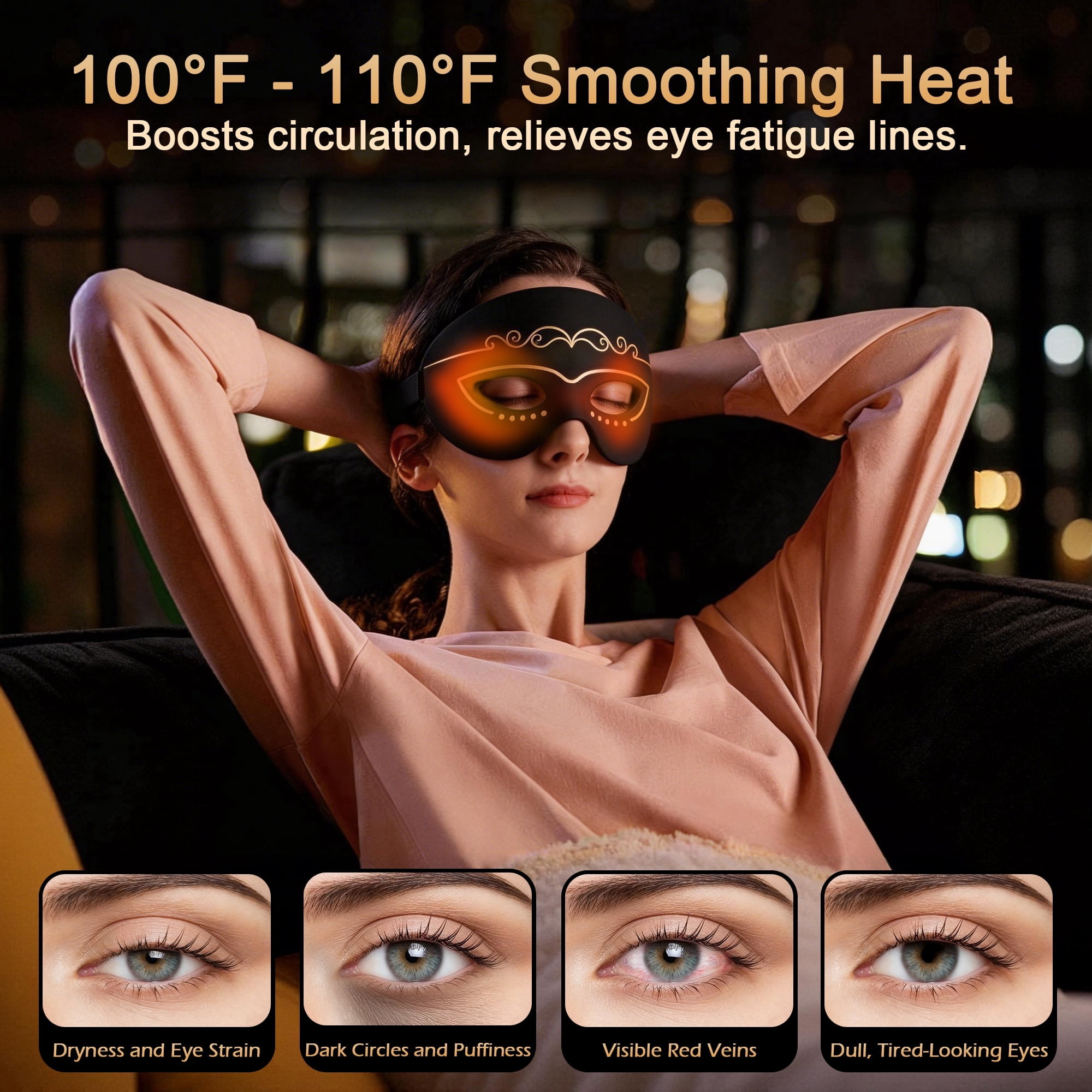 Morfone Red Light Therapy for Eyes & Forehead, 4 Modes Under-Eye Infrared Red Light Eye Mask, Portable Eye Massager for Men Women (Black)