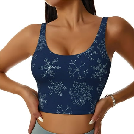 Jgfou Snowflake Dark Blue Print Womens Sports Bra - Padded Workout Sports Bras Crop Tank Top