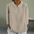 thumbnail image 2 of Linen Shirts for Women Peter Pan Collar Long Sleeve Blouse Button Keyhole Back Casual T Shirt Summer Fall Tops Trendy, 2 of 5