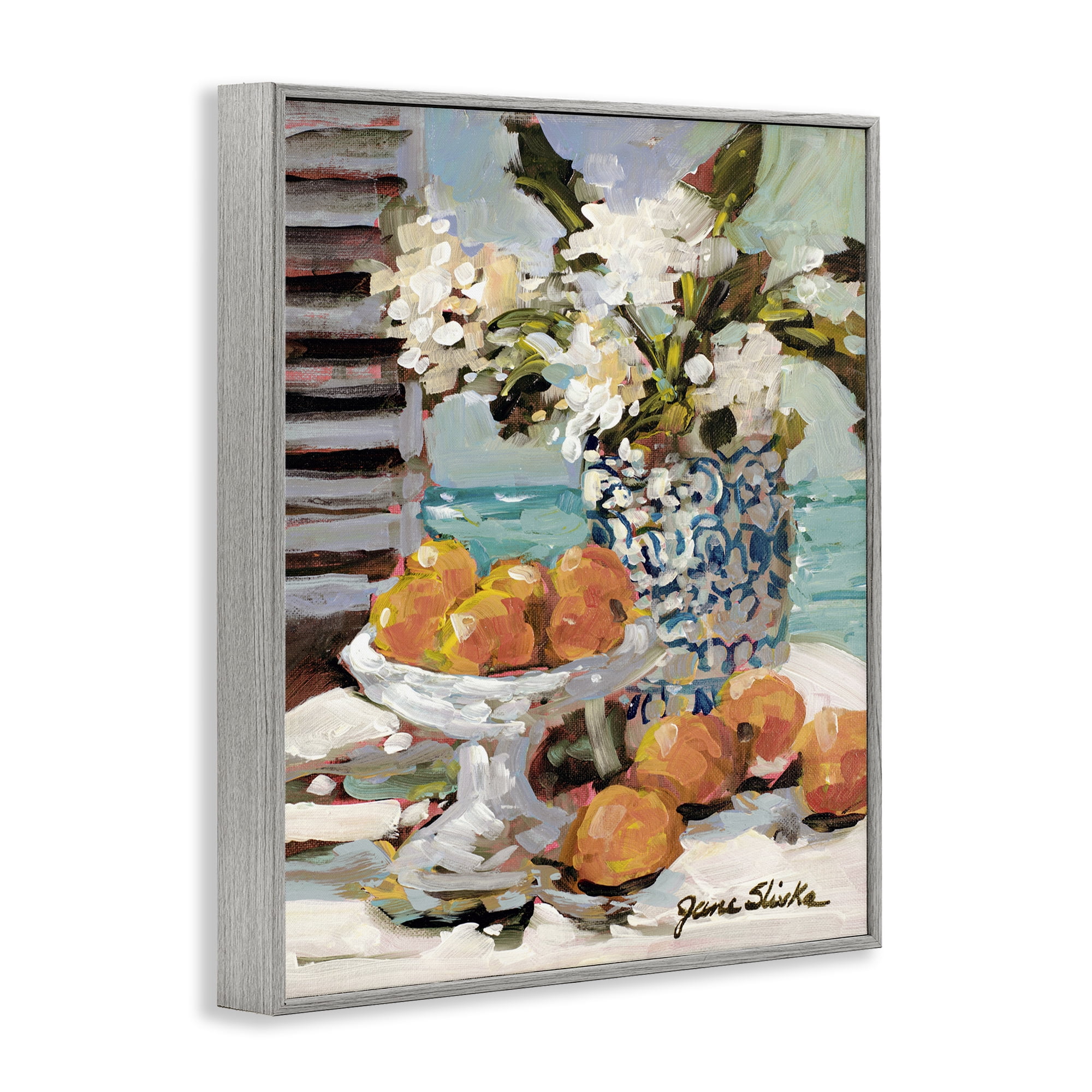 Stupell Industries Coastal Fruits Still Life Food & Beverage Painting Gray Framed Art Print Wall Art, 16 x 20