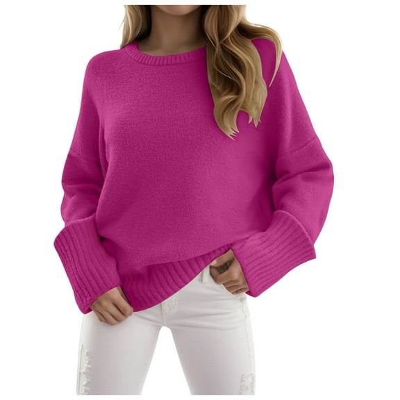 zaveiop Women's Oversized Sweaters Fuzzy Chunky Warm Pullover Sweater (Hot Pink, L)