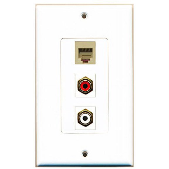 RiteAV - 1 Port RCA Red and 1 Port RCA White and 1 Port Phone RJ11 RJ12 Beige Decorative Wall Plate Decorative