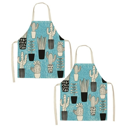 

2PCS Christmas Cooking Apron Apron Small Fresh Cactus Printed Apron Green Plant Printed Apron Home Cleaning Parent Child Apron Waterproof And Oil Proof Coverall