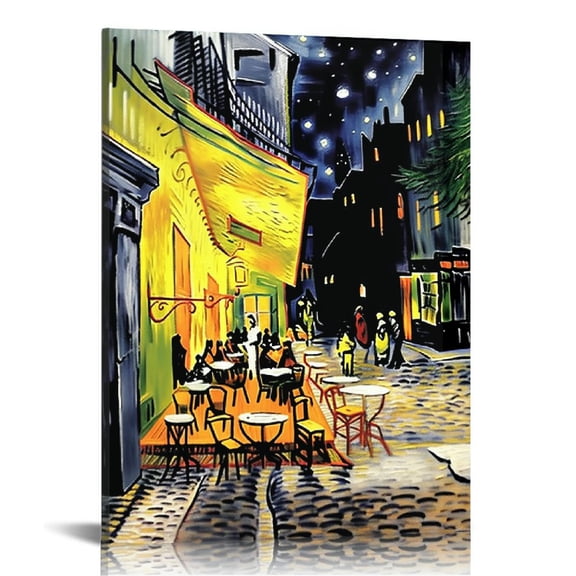COMIO - Cafe Terrace At Night, Vincent Van Gogh Art Reproduction. Giclee Canvas Prints Wall Art for Home Decor 12x16
