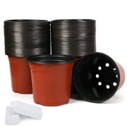 JERIA 100-Pack 6 Inch Plastic Plant Nursery Pots Come with 100 Pcs Plant Labels, Seedling Flower Plant Container and Seed Starting Pots